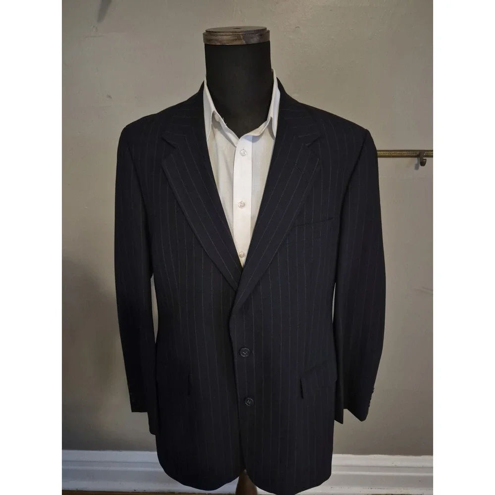 Brooks Brothers Mens Sport Coat 41L Midnight Blue Pinstripe Wool 2 Button Blazer